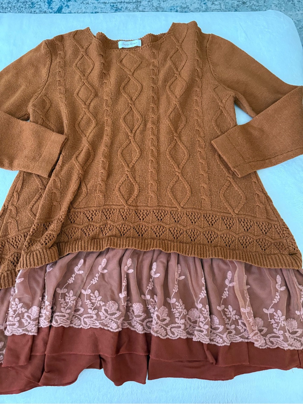 Simply Couture Long Sleeve Sweater Size M Boho Lace Layer Pullover D77